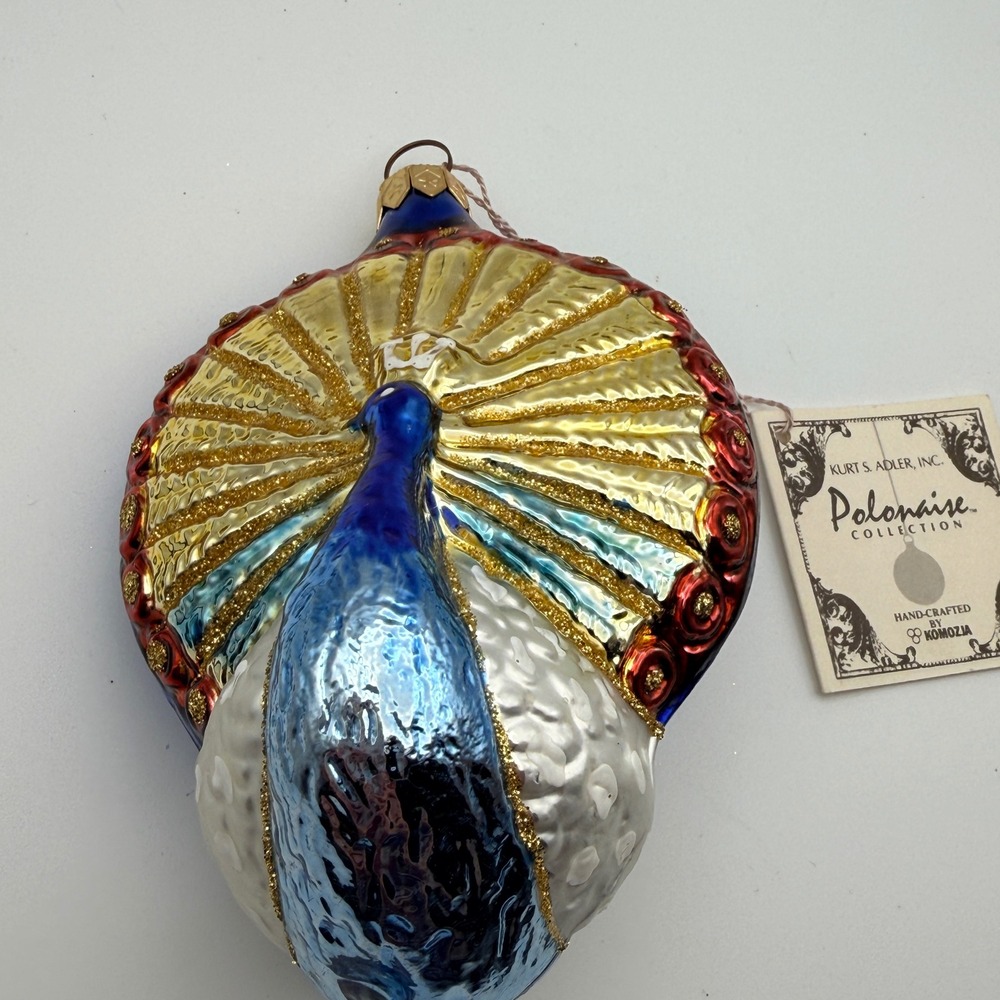 Kurt Adler Polonaise Peacock Glass Christmas Ornament Komozja Poland Handcrafted